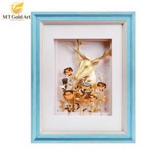 Tranh Hươu thịnh vượng dát vàng (27x34cm)