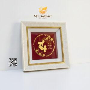 Tranh chữ Thọ dát vàng 24k (20x20cm)