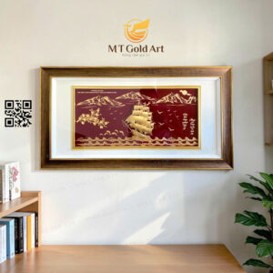 Tranh thuyền thuận buồm xuôi gió dát vàng 24k