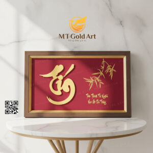 Tranh chữ tín thư pháp dát vàng 24k (40x65cm)